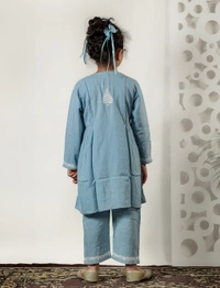 Little Jasmin - Powder Blue Chikankari Side Pleated Kidswear Set - - 20, Powder Blue