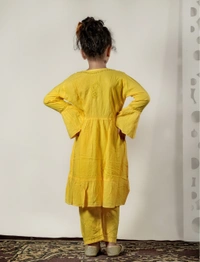 Little Fariya - Mustard Chikankari Frill Style Frock Kidswear Set - 22, Yellow