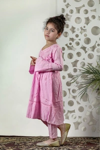 Little Fariya - Pink Chikankari Frill Style Frock Kidswear Set - 22, Pink
