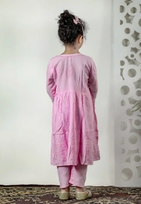 Little Fariya - Pink Chikankari Frill Style Frock Kidswear Set - 24, Pink