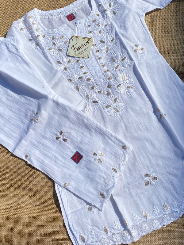 Nanhi Pari - White Chikankari Gotapatti Mulmul Kidswear Set - 16