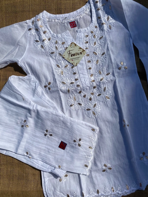 Nanhi Pari - White Chikankari Gotapatti Mulmul Kidswear Set - 16