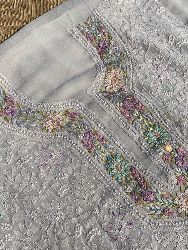 Cream Coffee Chikankari Parsigara Viscose Unstiched Dress - Cream Coffee