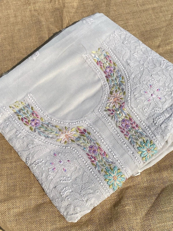 Cream Coffee Chikankari Parsigara Viscose Unstiched Dress - Cream Coffee