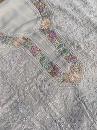 Cream Coffee Chikankari Parsigara Viscose Unstiched Dress - Cream Coffee