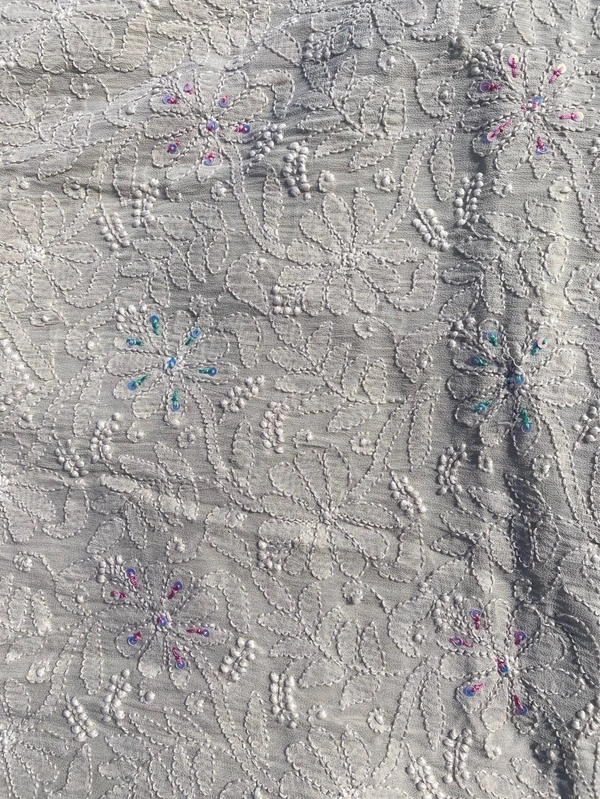 Cream Coffee Chikankari Parsigara Viscose Unstiched Dress - Cream Coffee