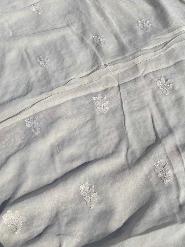 Cream Coffee Chikankari Parsigara Viscose Unstiched Dress - Cream Coffee