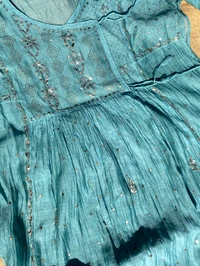 Roohani – Firozi Handcrafted Mukaish Gown Set - Semi Stiched - Semi Stiched, Firozi