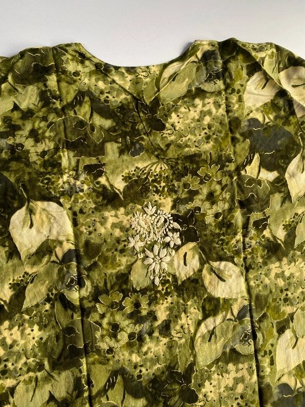 Anaya Chikankari Reyon Goldprint Long Kurti - XL(42), Mehndi