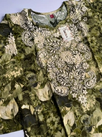 Anaya Chikankari Reyon Goldprint Long Kurti - 3XL(46), Mehndi