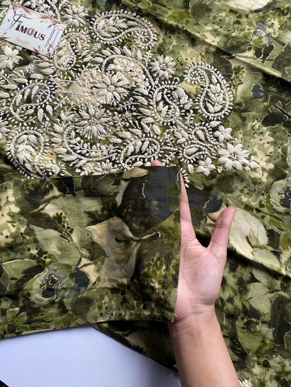 Anaya Chikankari Reyon Goldprint Long Kurti - 3XL(46), Mehndi