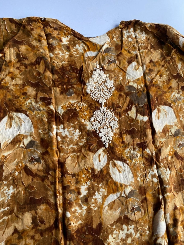 Anaya Chikankari Reyon Goldprint Long Kurti - 3XL(46), Mustard