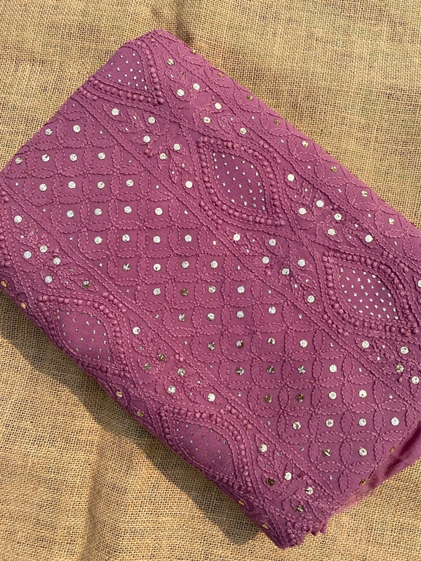 Onion Pink Chikankari Mukaish Viscose Unstiched Dress - Onion Pink