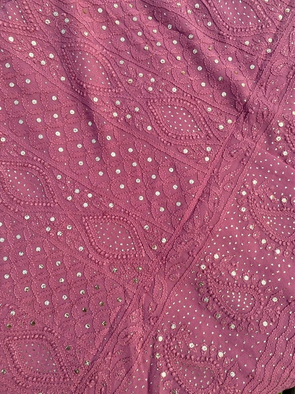 Onion Pink Chikankari Mukaish Viscose Unstiched Dress - Onion Pink