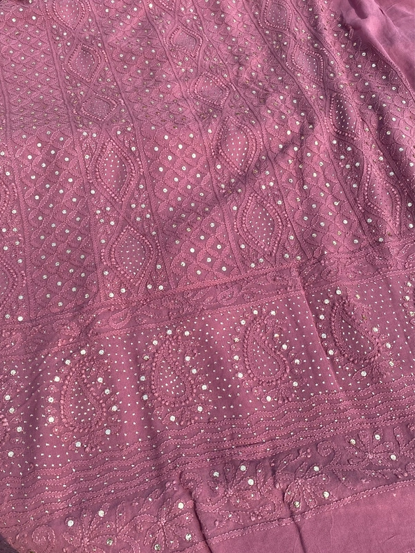 Onion Pink Chikankari Mukaish Viscose Unstiched Dress - Onion Pink