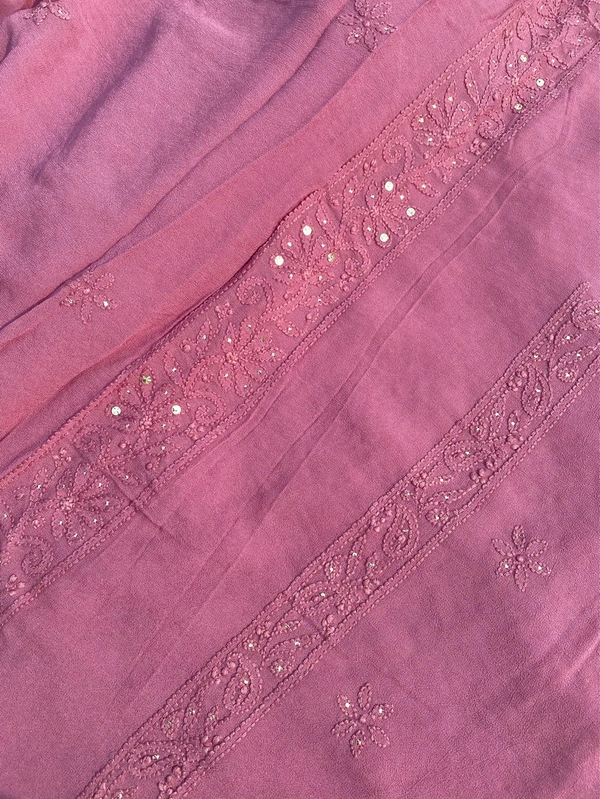 Onion Pink Chikankari Mukaish Viscose Unstiched Dress - Onion Pink