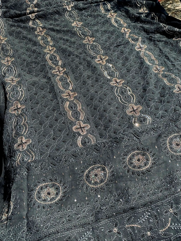 Black Chikankari Unstiched Dress Material - Black