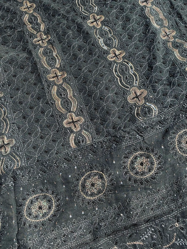 Black Chikankari Unstiched Dress Material - Black