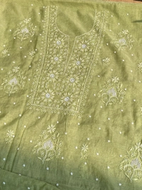 Pista Green Mul Chanderi Chikankari Unstiched Dress Material - Pista Green