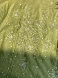Pista Green Mul Chanderi Chikankari Unstiched Dress Material - Pista Green