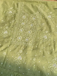 Pista Green Mul Chanderi Chikankari Unstiched Dress Material - Pista Green