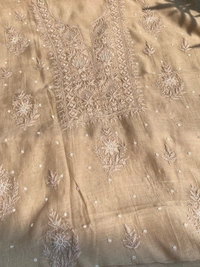 Beige Mul Chanderi Chikankari Unstiched Dress Material - Beige