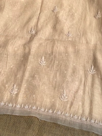 Beige Mul Chanderi Chikankari Unstiched Dress Material - Beige