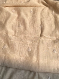 Beige Mul Chanderi Chikankari Unstiched Dress Material - Beige
