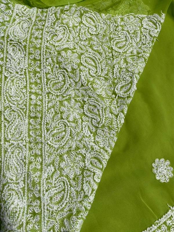 Green Chikankari Georgette Unstiched Dress - Green