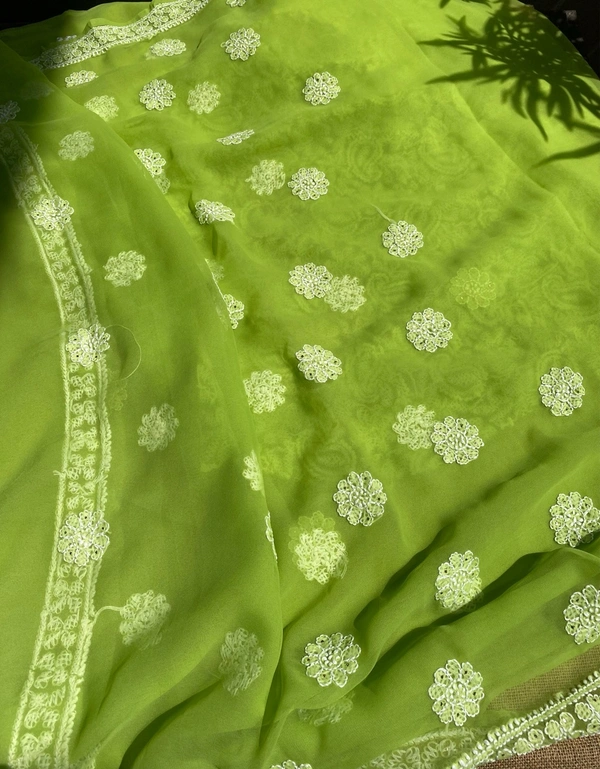 Green Chikankari Georgette Unstiched Dress - Green