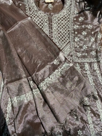Metallic Coffee Brown Chikankari Tissue Gown Set