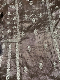 Metallic Coffee Brown Chikankari Tissue Gown Set