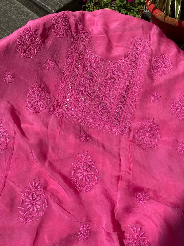 Rani Pink Chikankari Mukaish Unstiched Dress