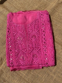 Rani Pink Chikankari Mukaish Unstiched Dress - Rani Pink