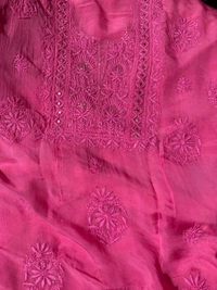 Rani Pink Chikankari Mukaish Unstiched Dress - Rani Pink