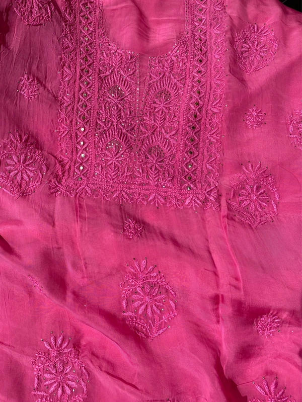 Rani Pink Chikankari Mukaish Unstiched Dress - Rani Pink
