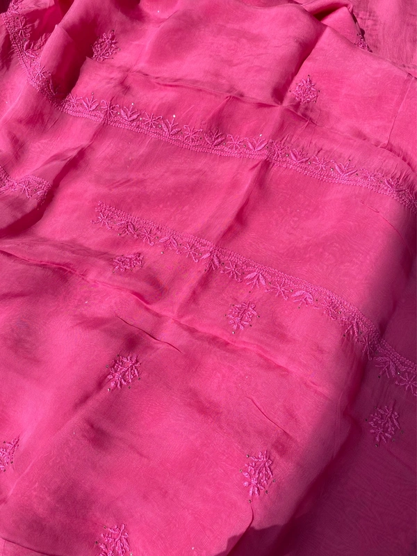 Rani Pink Chikankari Mukaish Unstiched Dress - Rani Pink