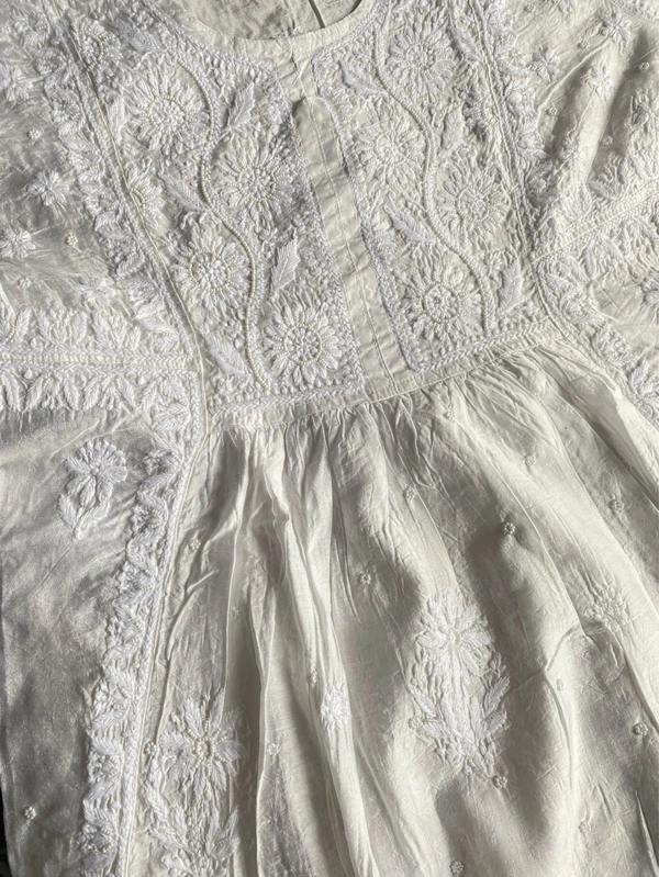 Off White Chikankari Semi-Stitched Gown With Dupatta 