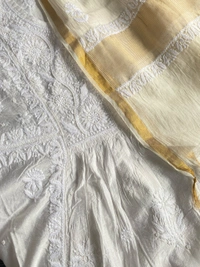 Off White Chikankari Semi-Stitched Gown With Dupatta