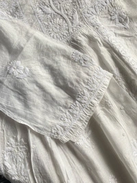 Off White Chikankari Semi-Stitched Gown With Dupatta