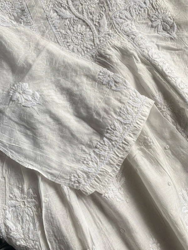 Off White Chikankari Semi-Stitched Gown With Dupatta