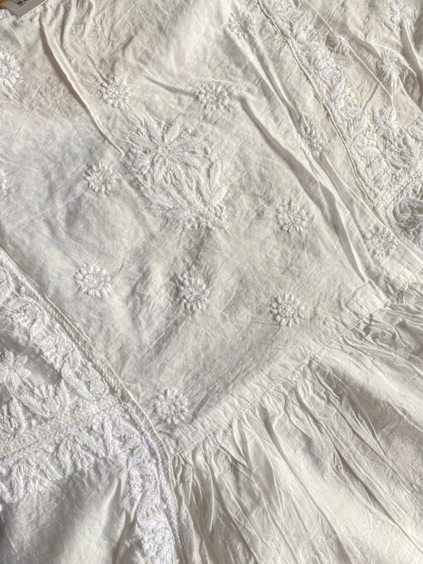 Off White Chikankari Semi-Stitched Gown With Dupatta