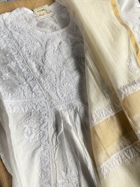 Off White Chikankari Semi-Stitched Gown With Dupatta