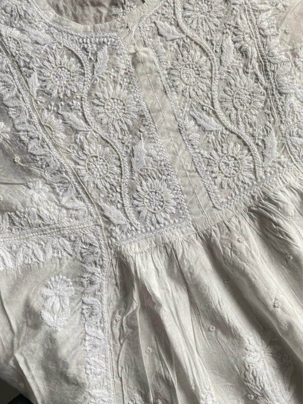 Off White Chikankari Semi-Stitched Gown With Dupatta
