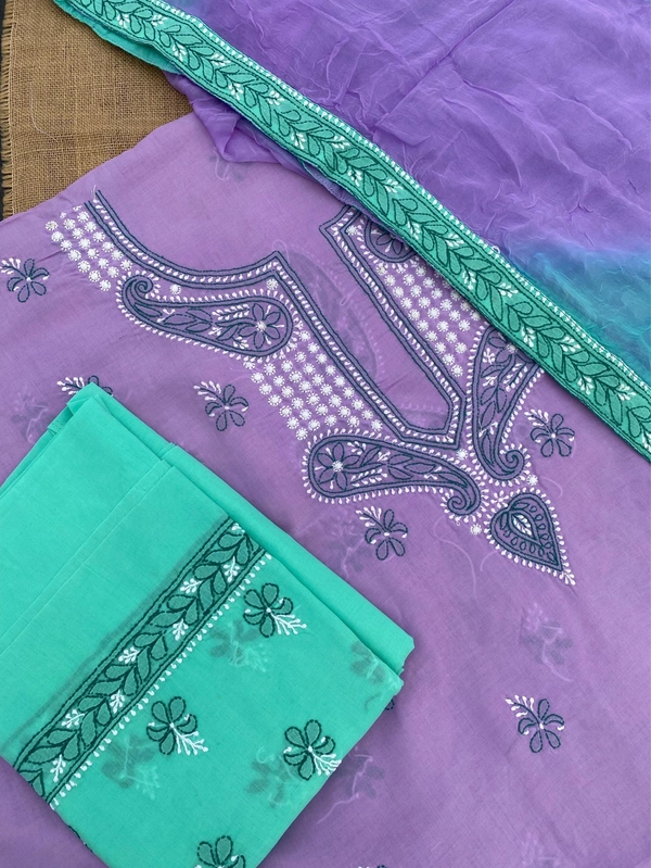 Purple Chikankari Unstiched Cotton Dress Material 