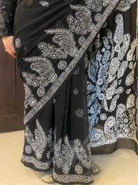 Black Chikankari Mukaish Embroidered Saree - Black