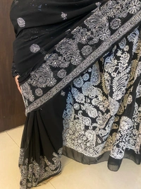 Black Chikankari Mukaish Embroidered Saree - Black