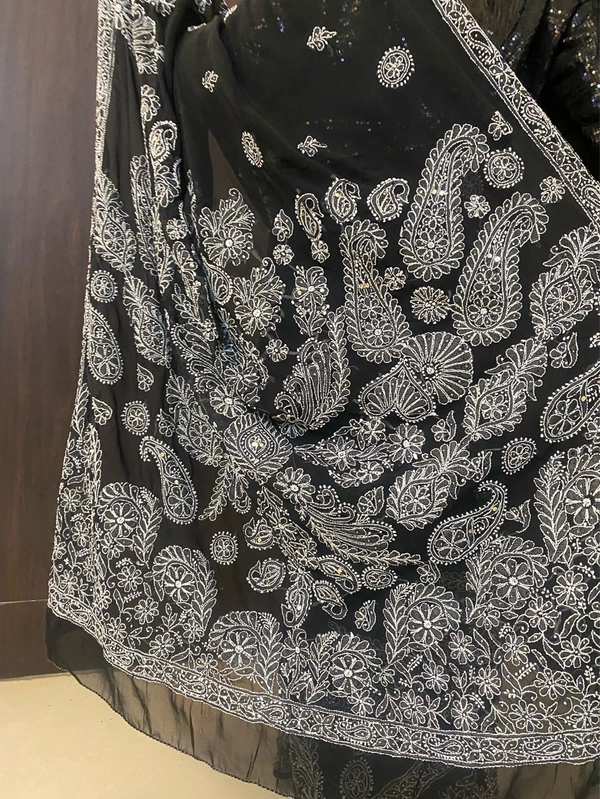 Black Chikankari Mukaish Embroidered Saree - Black