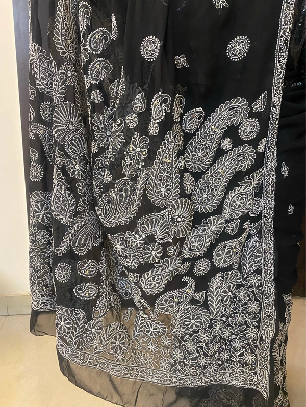 Black Chikankari Mukaish Embroidered Saree - Black