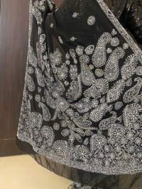 Black Chikankari Mukaish Embroidered Saree - Black